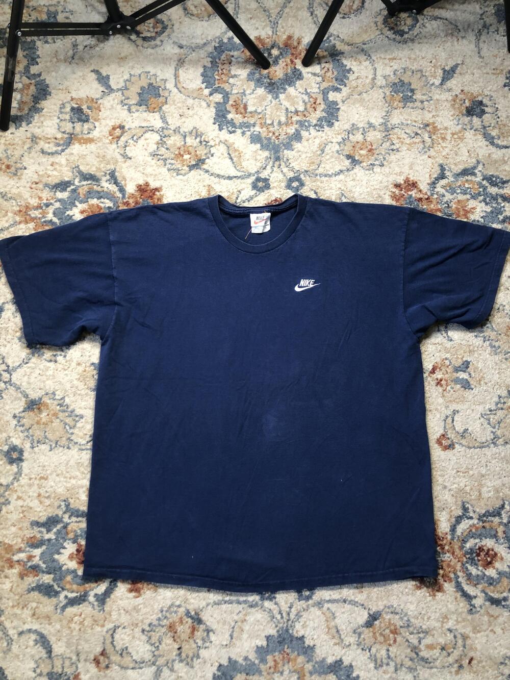 Vintage Nike Shirt Mens XL Navy Blue Made USA Swoosh Logo Embroidered Tee 90s